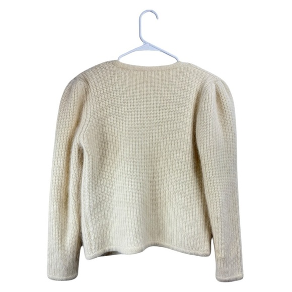 Vintage Cardigan Sweater Size Medium Cream Lambswool Angora Lloyd Williams Soft - Picture 2 of 7